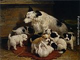 A dog and her puppies by Henriette Ronner-Knip